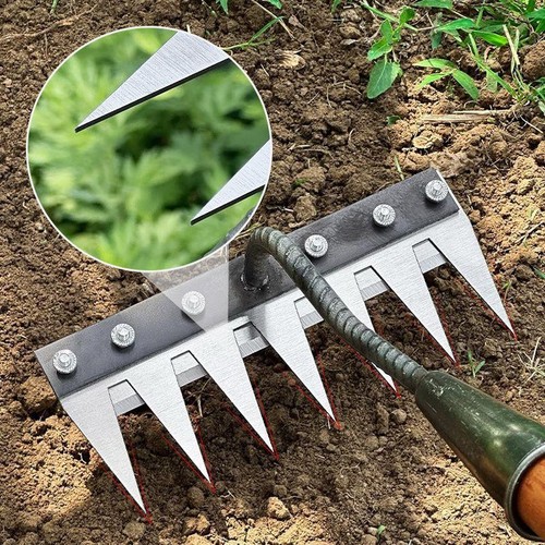 5-8 Zähne Kohlenstoffstahl Handrechen Garten Unkraut Werkzeug Bauernhof Vertikutierer Egge - Bild 14 von 26