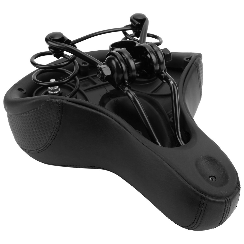 Bike Saddle Microfiber Leather HollowCarved Spring Bike Saddle (Black