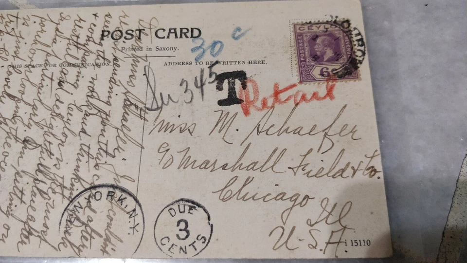 1910 Ceylon Kalurara Hat Making, King Edward 6c Purple Stamp Postcard to USA - Image 4 of 4