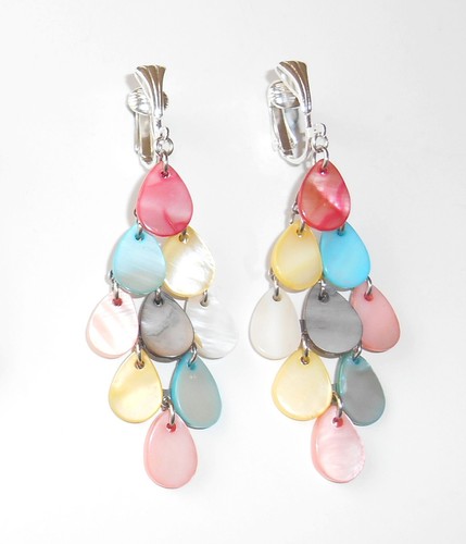 COLOURFUL SHELL CASCADES CLIP ON EARRINGS (Hooks on Request) - Picture 8 of 9