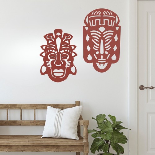 African Safari Masks Set Tribal Faces Wall Mounted Metal Home Art Decor Ornament - Picture 44 of 47
