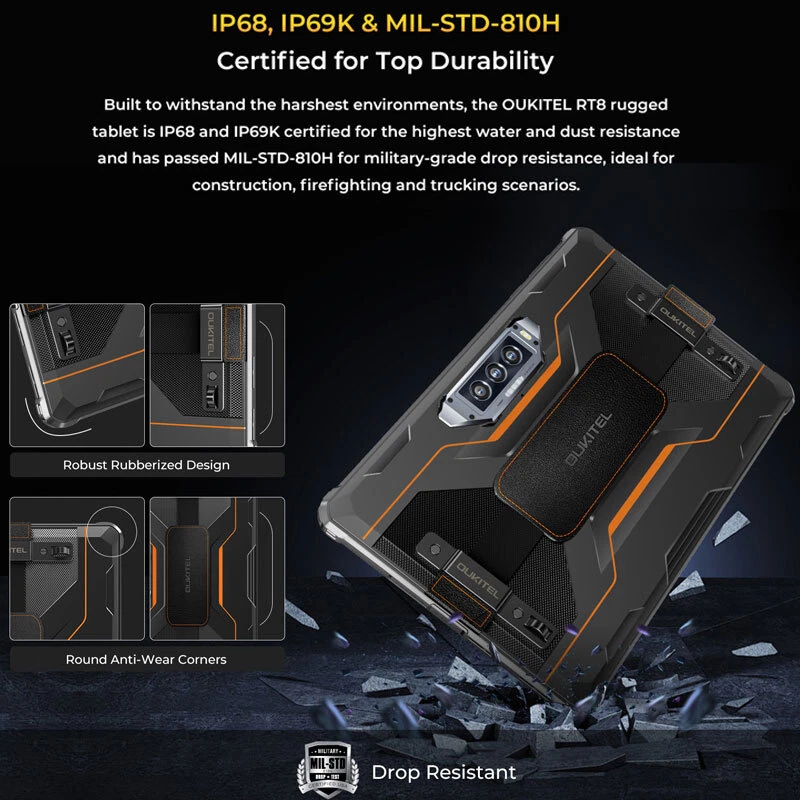 11" Oukitel RT8 4G Rugged Tablet Mobile Android WIFI Phone Waterproof 20000mAh - Image 3 of 4