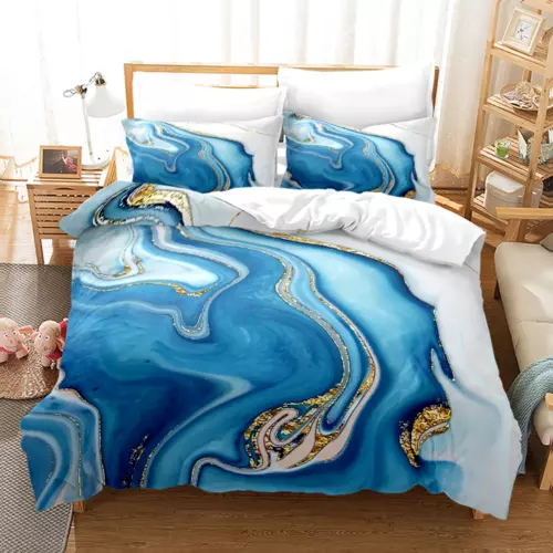 Doona Duvet Quilt Cover Bed Set Marbled Blue Gold Green Purple White Gradient - Picture 7 of 19