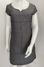 Jacqui E 14 Charcoal Grey Linen Blend Empire Sheath Dress Office Corporate Work