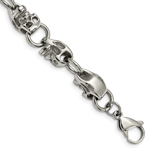 Stainless Steel Polished Skull Link Bracelet 8.75" for Gift for Mother