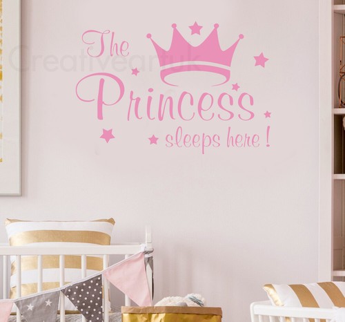 Princess Sleeps Here Crown Wall Sticker Princess Quotes Princess Girls Wall Art - Picture 2 of 7