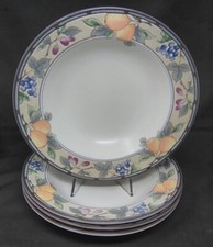 Set of 4 Mikasa Intaglio Garden Harvest Rim Soup / Pasta Bowls 9"3/8 CAC29