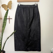 Womens Vintage Gioias 100 Genuine Black Leather Pencil Skirt Size 24" Waist