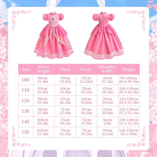 Mädchen Prinzessin Pfirsich Kostüm rosa Spitze Kleid Geburtstag Party Halloween Outfits - Bild 5 von 5