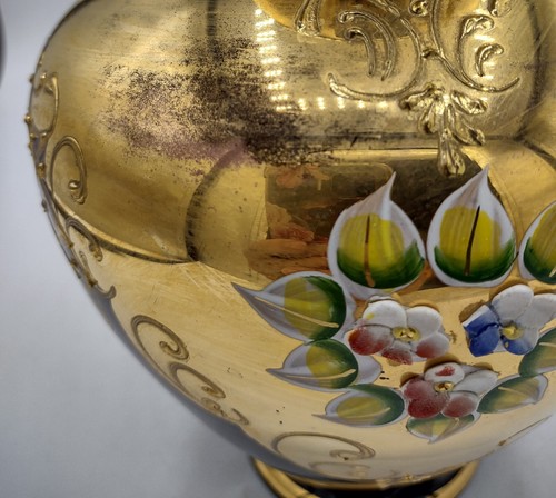 Ucagco lila böhmische Kunst Glas Vase 24K Gold Emaille Gold vergoldet Italien 8,5" H - Bild 11 von 13