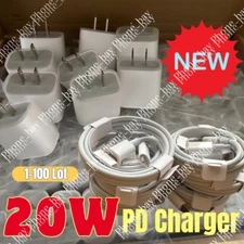Wholesale Lot 20W USB-C Adapter Fast Charger PD Type-C Cable For iPhone 14 13 12