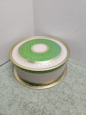 Vintage Patterned tin Green/Gold & White made in Brazil