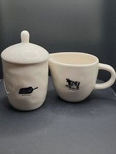 Rae Dunn Farm Line SCOOP Sugar  Lid  POUR Creamer 2 Pc Set Artisan Collection