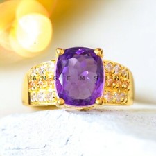 Amethyst Gemstone With 14K Solid Yellow Gold Ring For Men's AL211