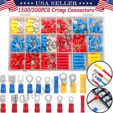 1500Pcs Assorted Insulated Electrical Wire Terminals Crimp Connectors Spade Kit