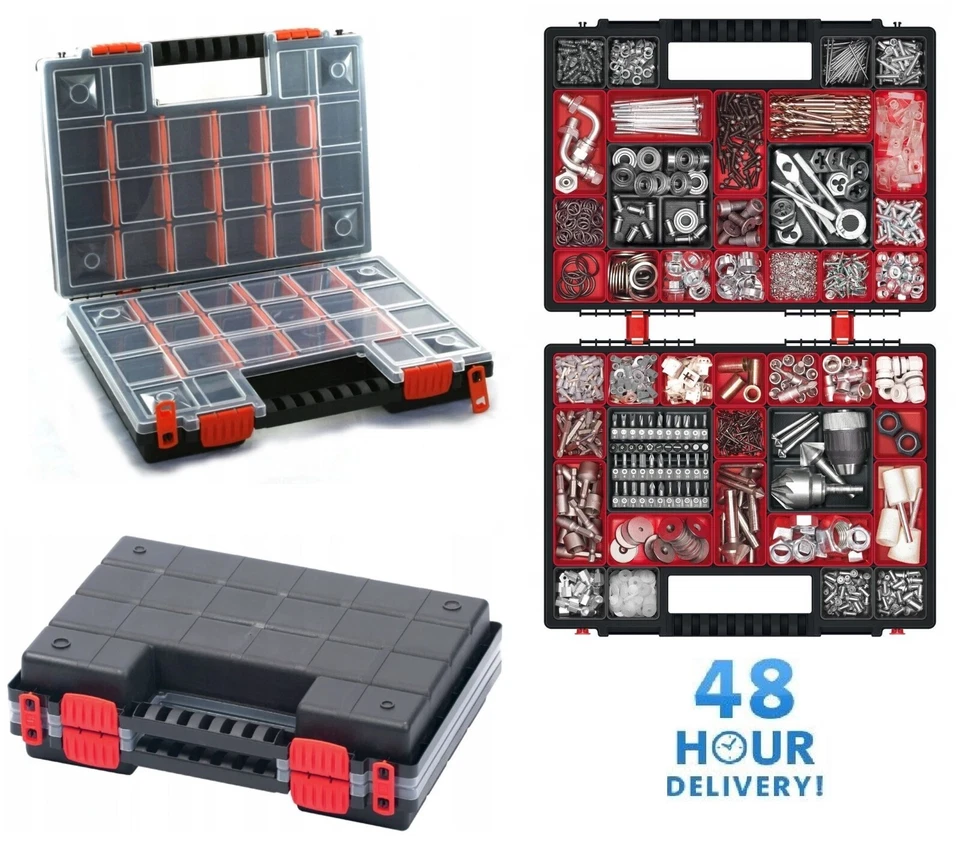 Duo Compartment Storage Tandem Organiser Case Tool Box Adjustable Dividers