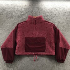 So Cropped Sherpa Jacket Womens S Burgendy Faux Fur Half Zip Long Sleeve Mock
