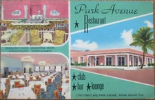 Miami Beach, FL 1940s Linen Postcard, Park Avenue Restaurant Club Bar Interior