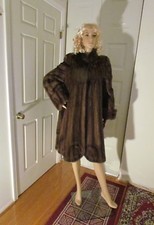 Mink Coat Women's Vintage Genuine Soft Fur Mahogany Brown Side Pockets Size M
