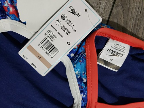 Speedo Girl's Swimsuit One Piece Thin Straps Sz 12 Blueprint - Picture 4 of 7