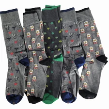 Crew Socks Men's Lot Of 5 Novelty Pirate Skull Shamrocks Heart Stethoscope NWOT