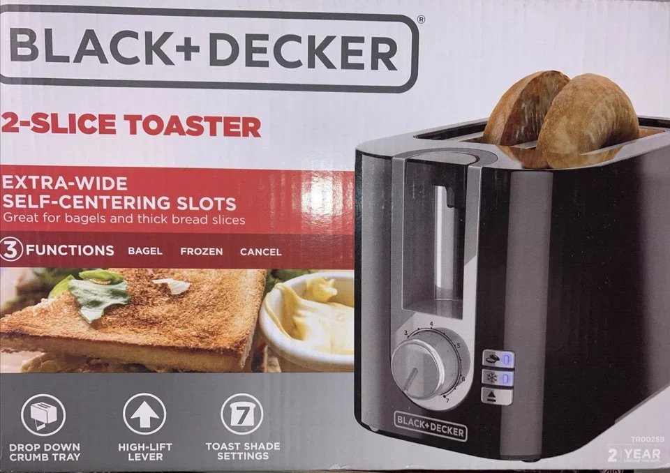 Black+ Decker TR0025B Toaster, 2-Slice, Black NEW - Image 2 of 3