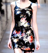 DOLCE & GABBANA Satin SILK Mix FLORAL & LACE BUSTIER Dress 44 IT / 10 - 12 UK