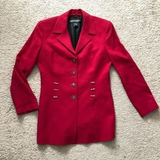 Griffith Gray For St John Red Long Blazer Military Style Wool Women's Size 6