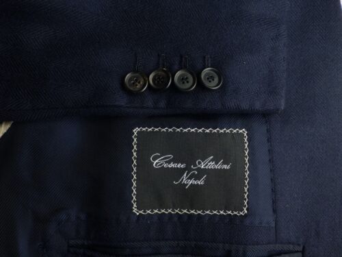 Cesare Attolini Blazer Cashmere 100% 58R/48R Blue Herringbone Jacket Sport Coat