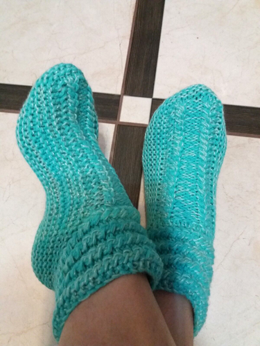 SOCKS BOOTS SLIPPERS BOOTS HOUSE SHOES KNITTED WOMAN TURQUOISE NEW HANDMADE - Picture 5 of 5