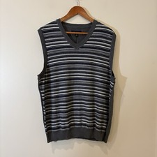 Club Room Mens Cotton Sweater Vest Large Gray Reverse Weave Geometric Academia