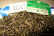 100--VINTAGE NOS, 1/2" X 17, SOLID BRASS, ROUND DOME HEAD ESCUTCHEON PINS-NAILS