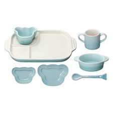 LE CREUSET Baby Tableware Set Pastel Blue Bear Plate Ramekin Mug Spoon Newborn