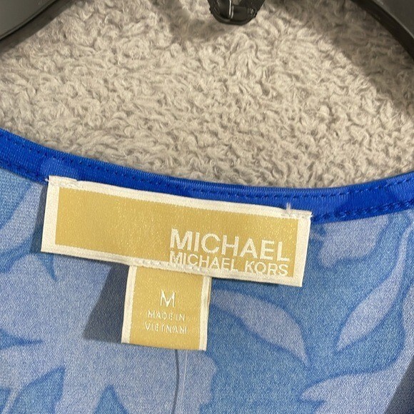 NEW Michael Kors Womens M Printed Ruched Flutter Grecian Blue thumbnail 5