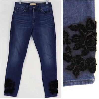 B (air) 7 for mankind high rise skinny with Velvet Roses on Ankle Size 29