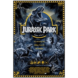 Sam Neill Jeff Goldblum Laura Dern Autographed Jurassic Park T Rex 24x36 Print