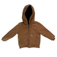 Carhartt Toddler Coat 3T Brown Hooded Lined Insulated Canvas Jacket Full Zip