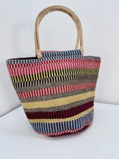 Pezzi Borsa Tote Bag Colorata in Paglia Tessuto Manici in Legno Boho Shopper Spiaggia