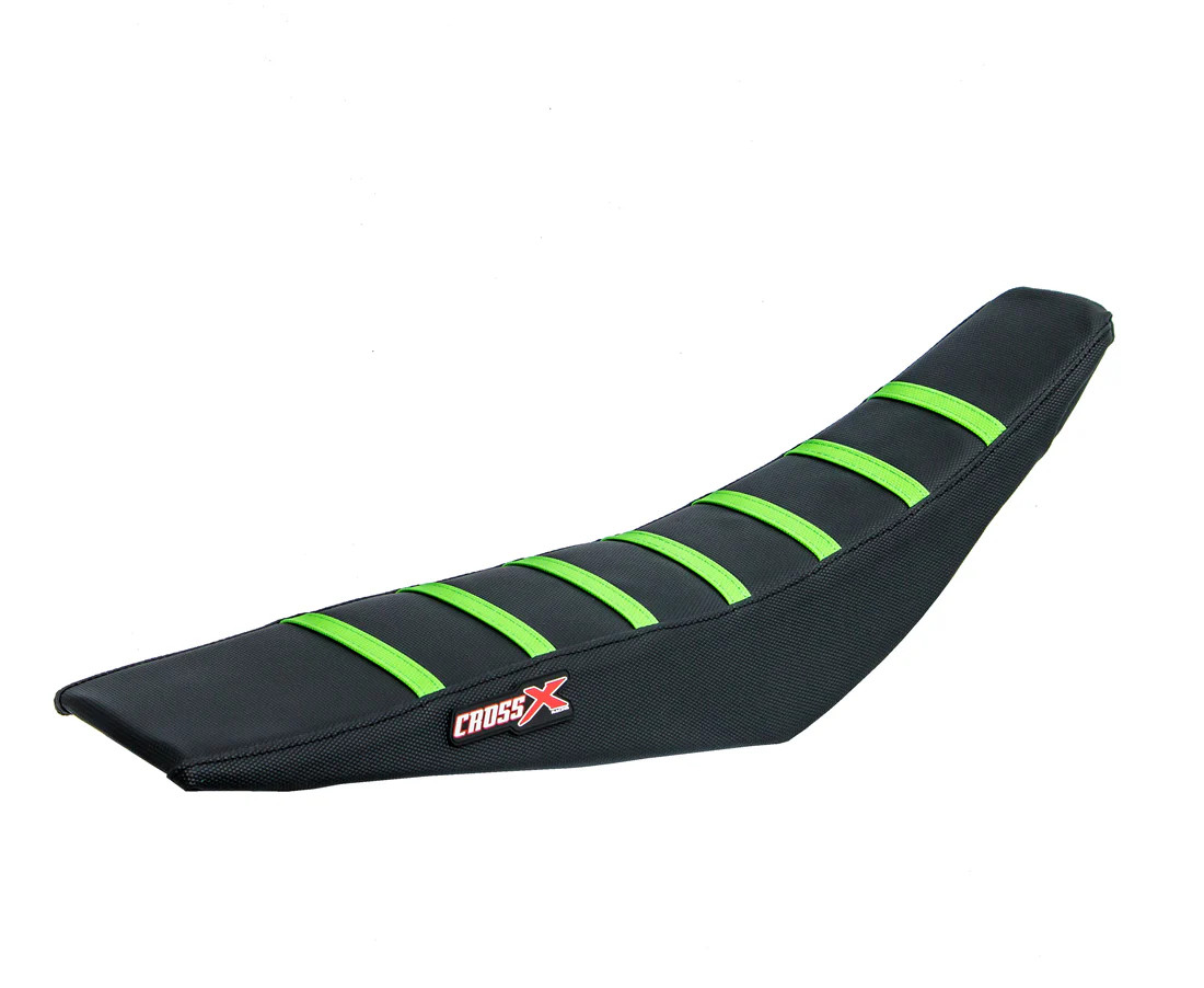 Housse de selle Kawasaki KX 85 et 100 noire avec bandes vertes