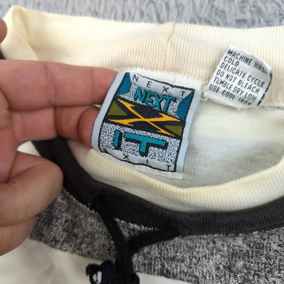 Camiseta Vintage Next Exit Para Hombre M Negra Blanca Rayas Años 80 Retro Capa Cordón Foto 3 de 4