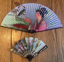 2 vintage fans. Large Paper Asian, smaller Fabric Victorian.