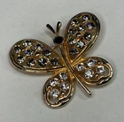 Vintage Signed Eisenberg Ice Goldtone & Rhinestone Butterfly Brooch