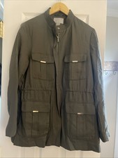 H M utility cargo jacket Khaki 4 front pockets W/ Gold Hardware Front Zip