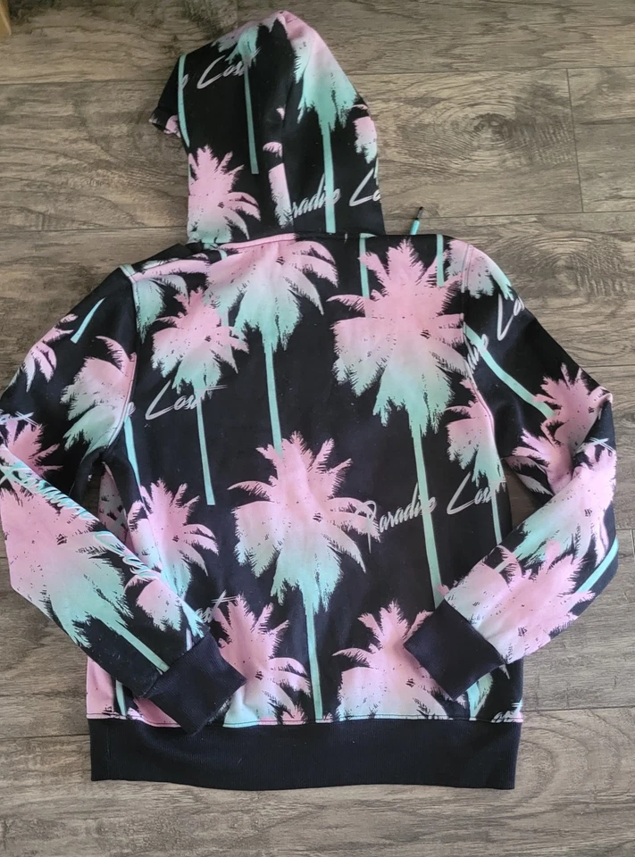 Sudadera con capucha WeSC Paradise Lost Palm Tree - negra con estampado rosa y verde azulado para hombre talla pequeña Foto 2 de 4