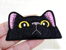 Embroidered Cat Iron-on Patch 3 x 1 5/8 inch