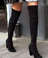NIB UNISA KEILLY SZ 10 M BLACK FAUX SUEDE OVER KNEE FASHION BOOTS STRETCH BLOCK