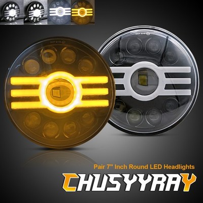 For Land Rover Defender 90 110 Pair 7'' inch Round LED Headlights DRL Hi/Low Beam