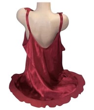 SEARS Inner Most Vintage Red Shiny Slippery Satin Sheer Trim Nightie Nightgown