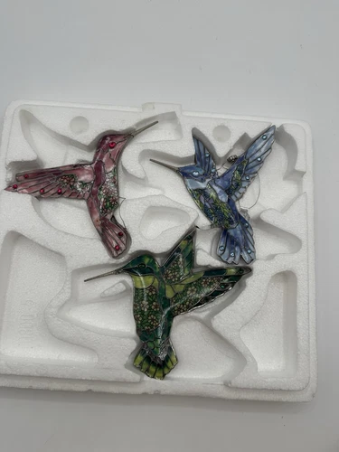 3 Garden Jewels Hummingbird Ornaments Set Bradford 10th Coreopsis Delphinium New