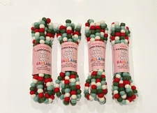 4 X P TRADER JOE'S Handcrafted Mini Felted Wool Christmas Garland 6 ft Each